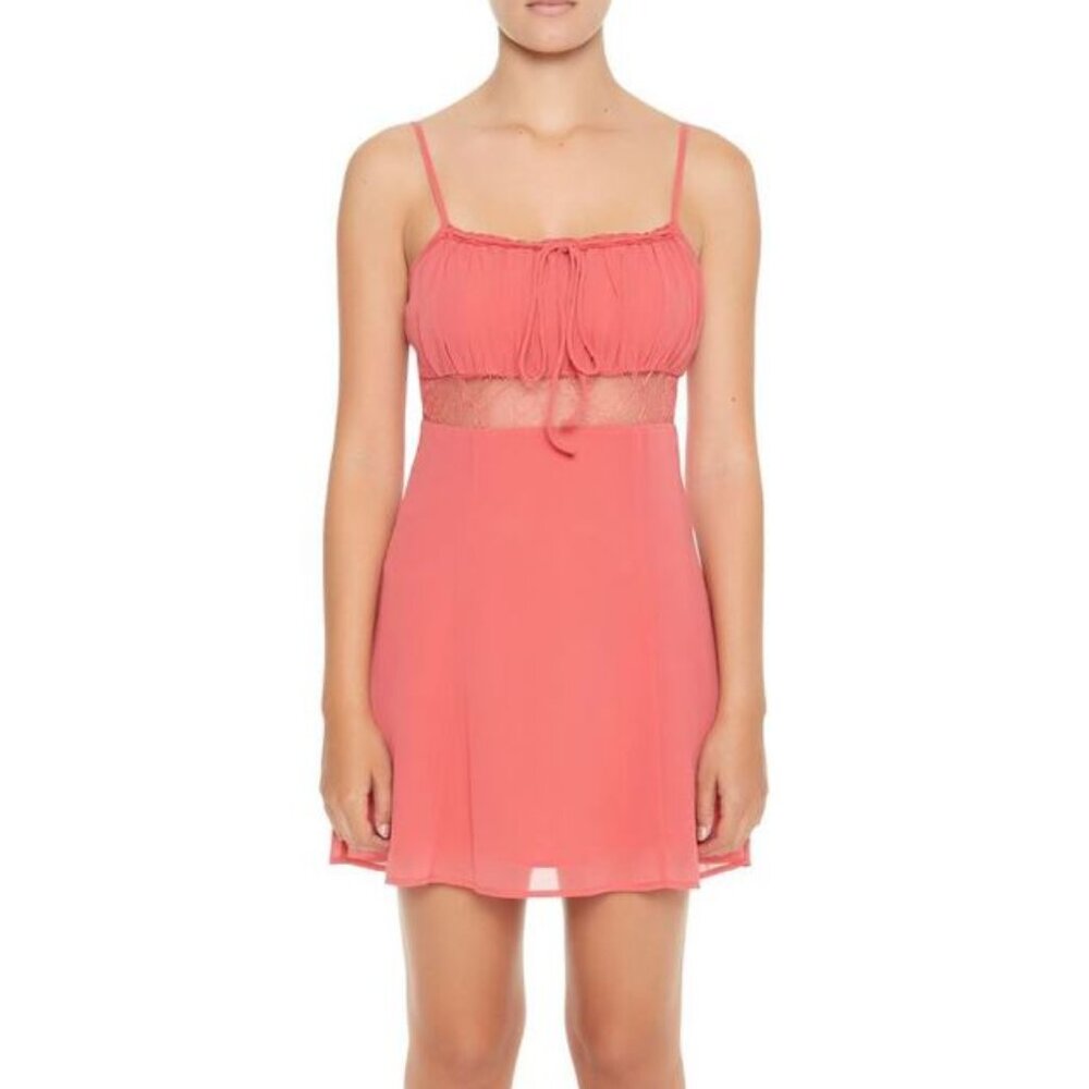 Forever 21 Women’s Sheer Lace Bow Slip Dress Faded Rose (Multiple Sizes)